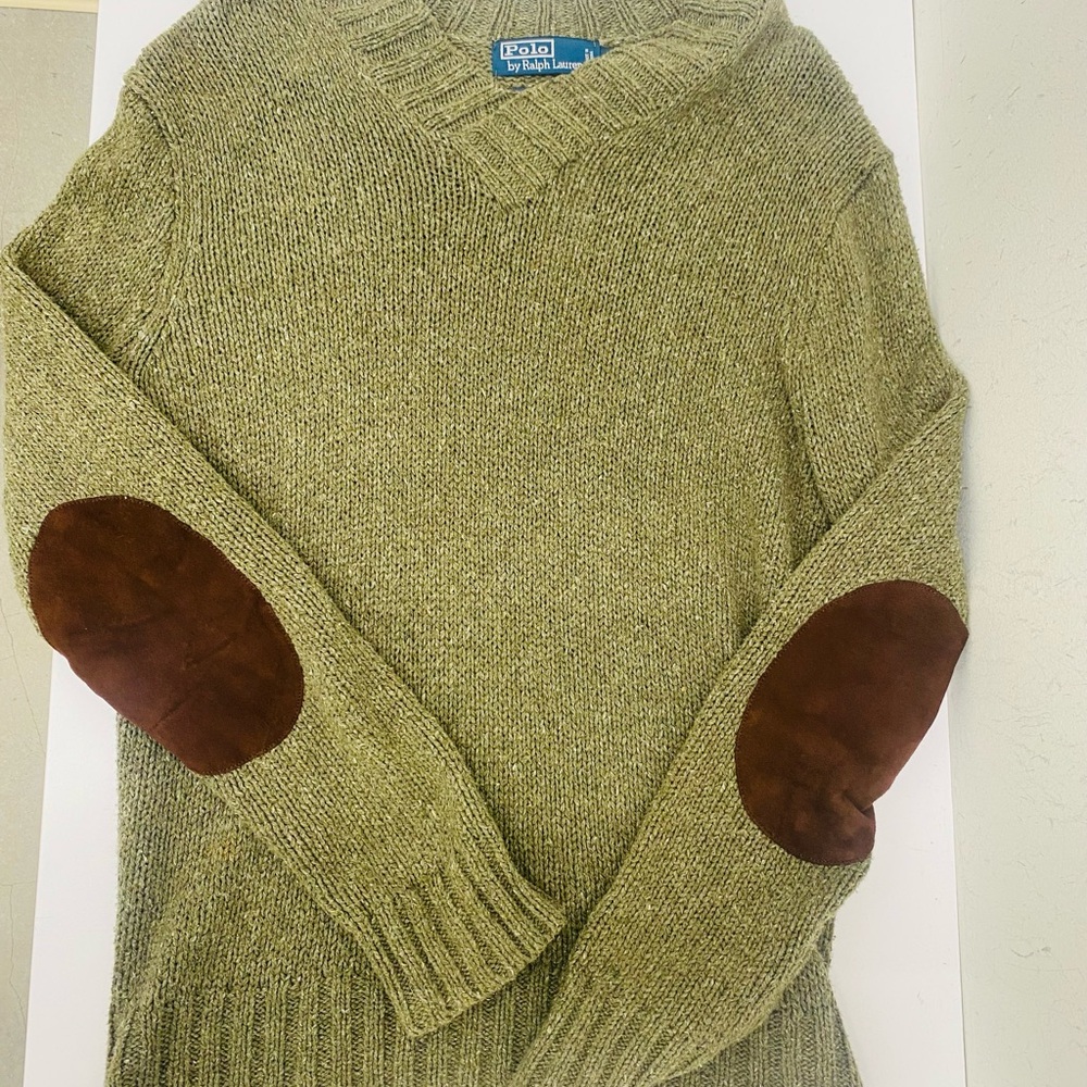 Polo by Ralph Lauren Olive Sweater with Brown Elbow Patches